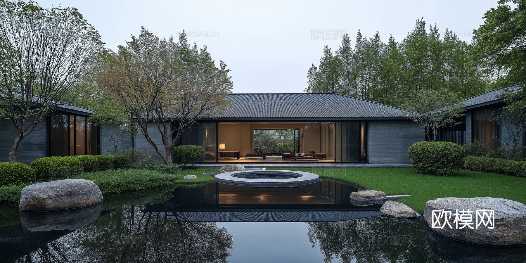 高清新中式园林景观院子外景贴图下载