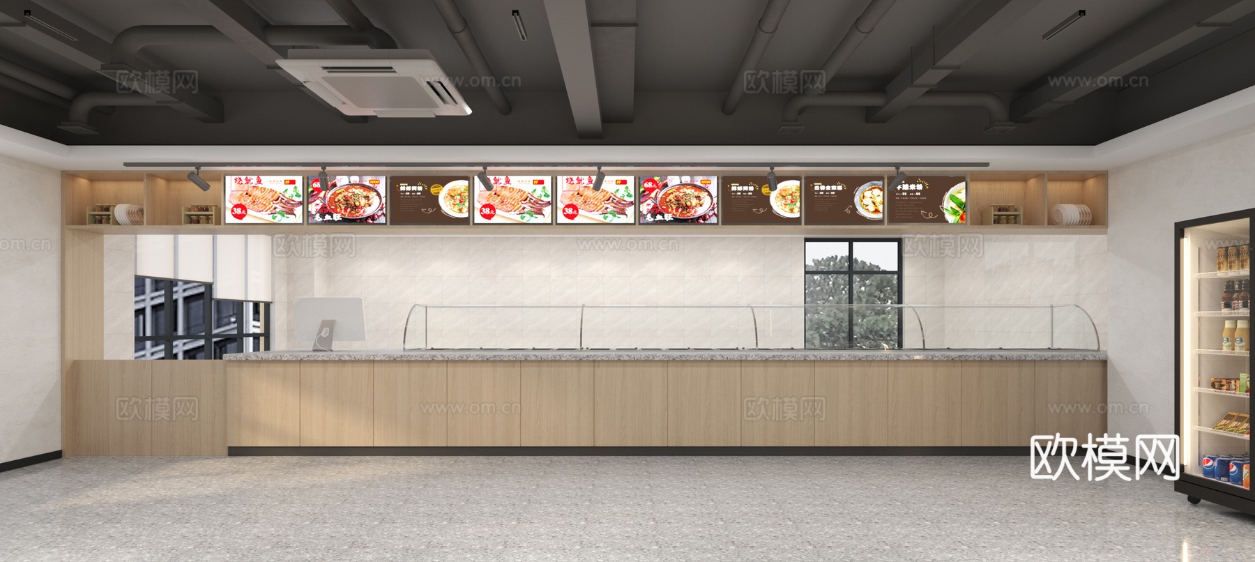 现代社区食堂 食堂 餐厅售卖区3d模型下载（渲染图3）