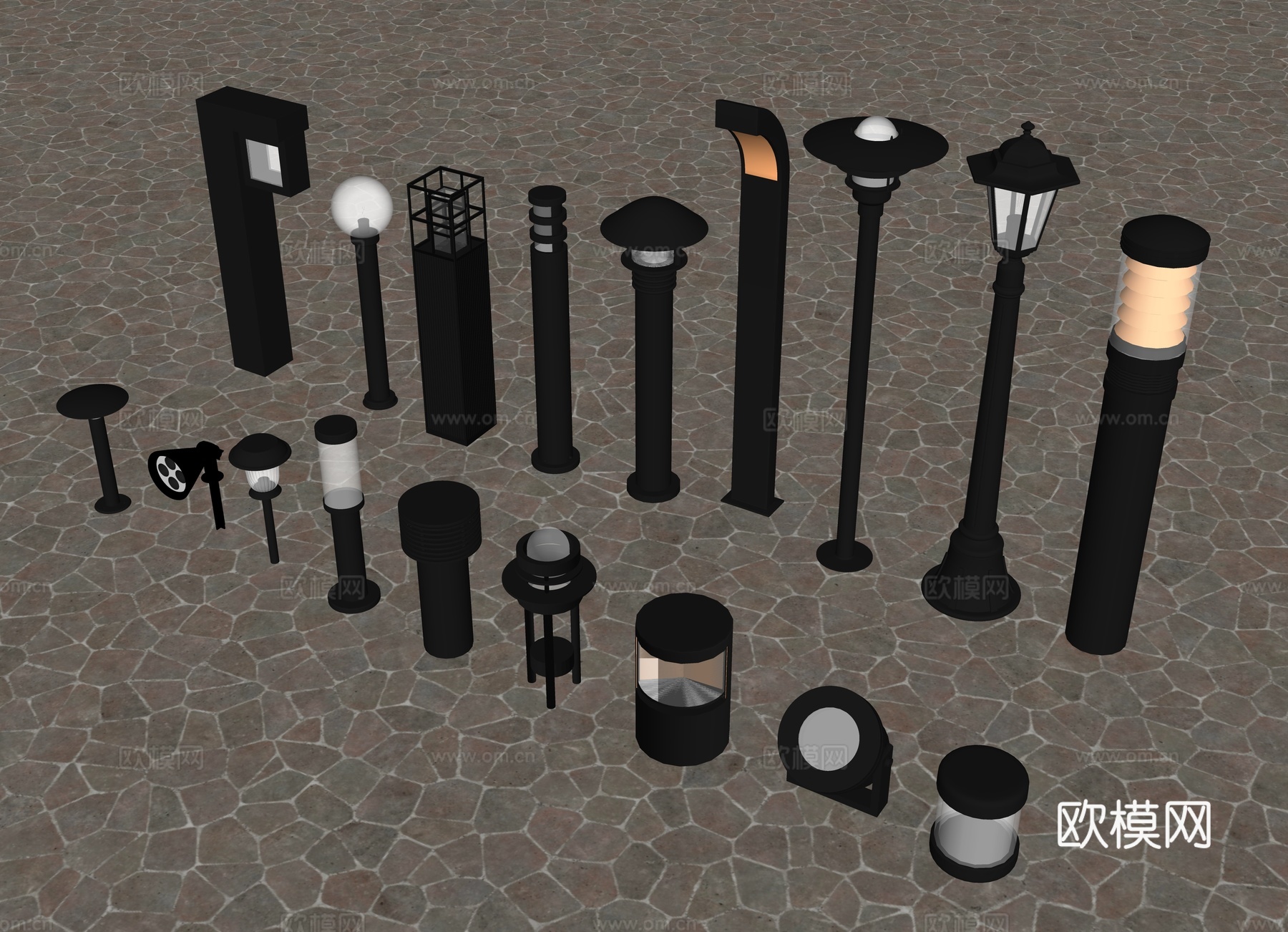 现代户外灯 景观灯 庭院灯 草坪灯 路灯 花园灯su模型下载（渲染图1）