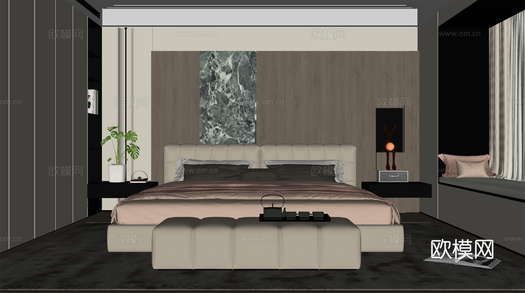 意式卧室 主卧su模型下载（渲染图1）