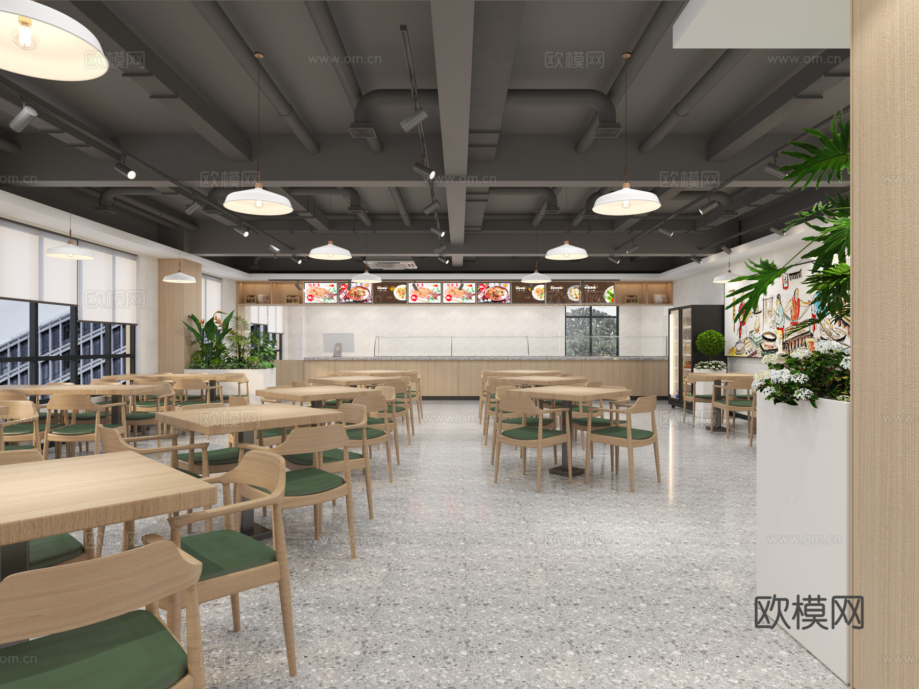 现代社区食堂 食堂 餐厅售卖区3d模型下载（渲染图4）