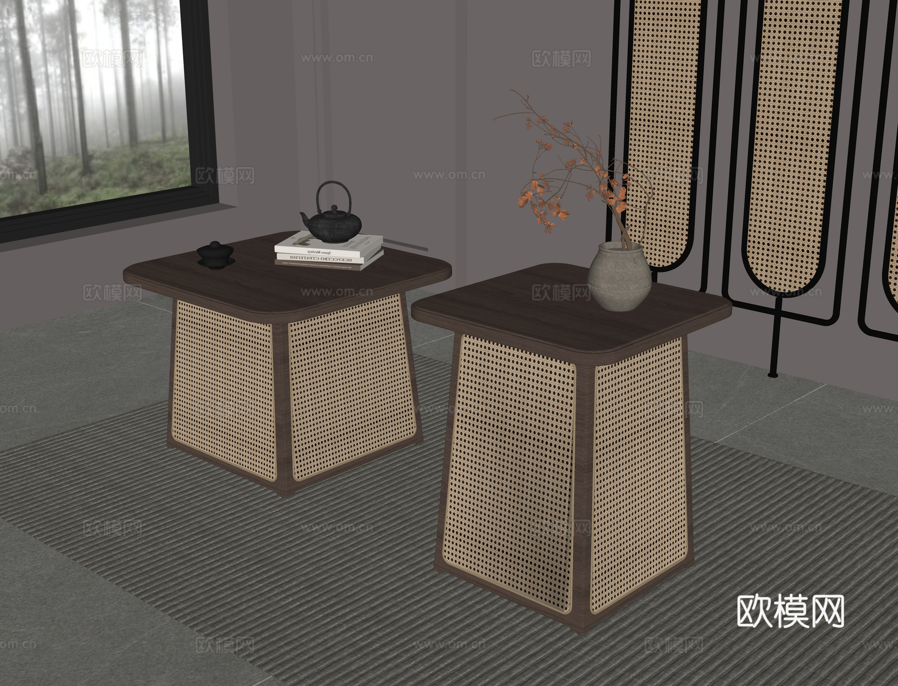 新中式茶几 边几su模型下载（渲染图1）