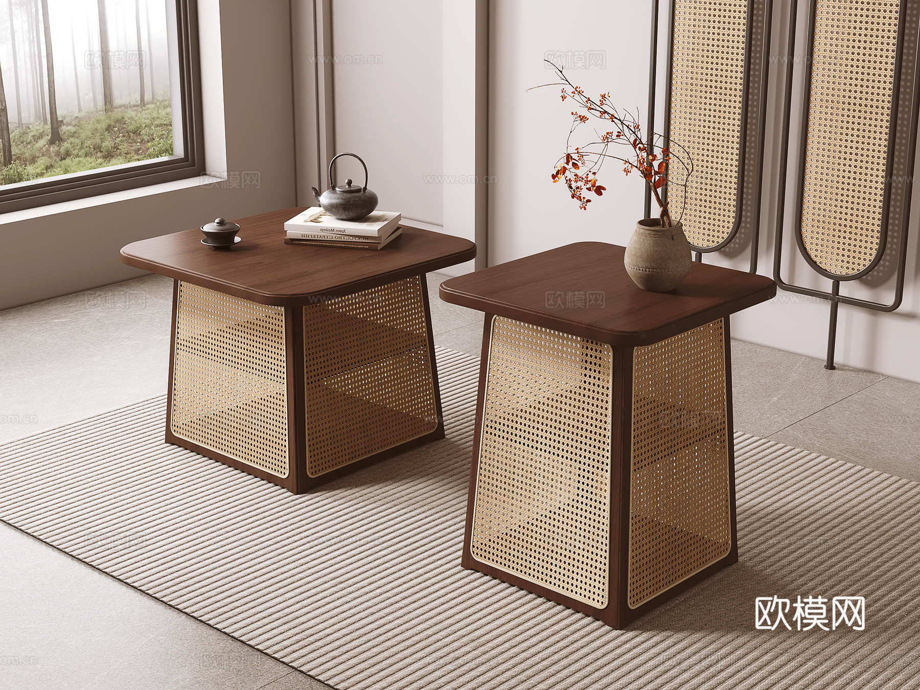 新中式茶几 边几su模型下载（渲染图2）