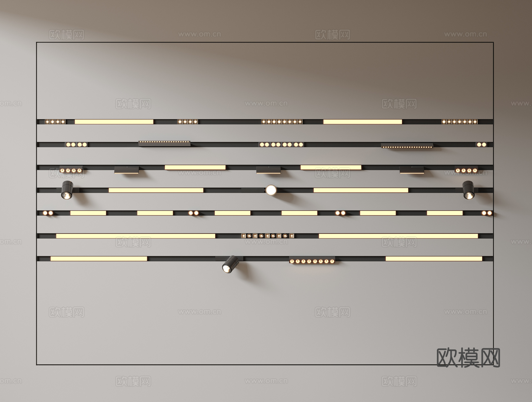 现代筒灯 射灯 磁吸轨道射灯 明装转向射灯 线型灯3d模型