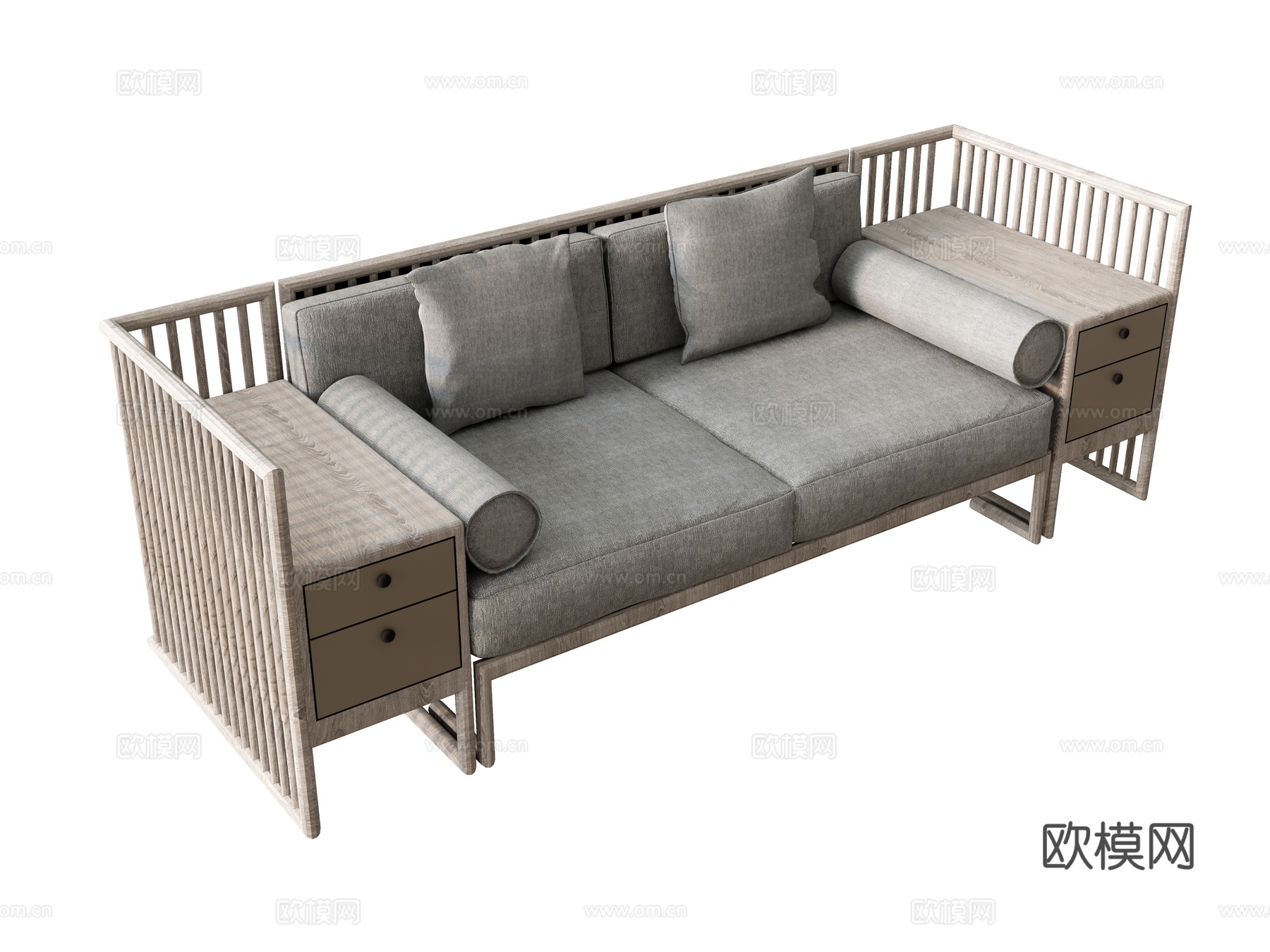 新中式抱枕罗汉床 长条沙发su模型下载（渲染图2）