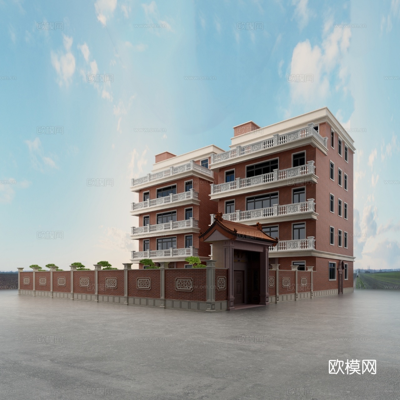 潮汕自建房 凹肚门楼3d模型