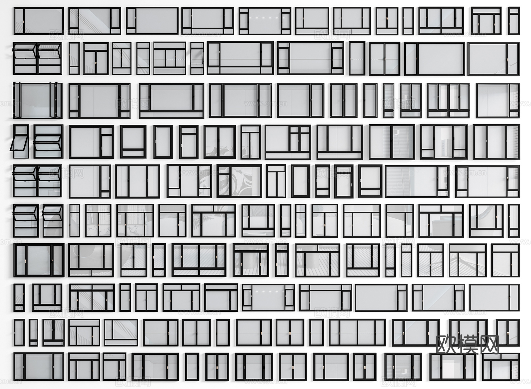 现代窗户 平开窗 折叠窗 落地窗 推拉窗 系统窗3d模型
