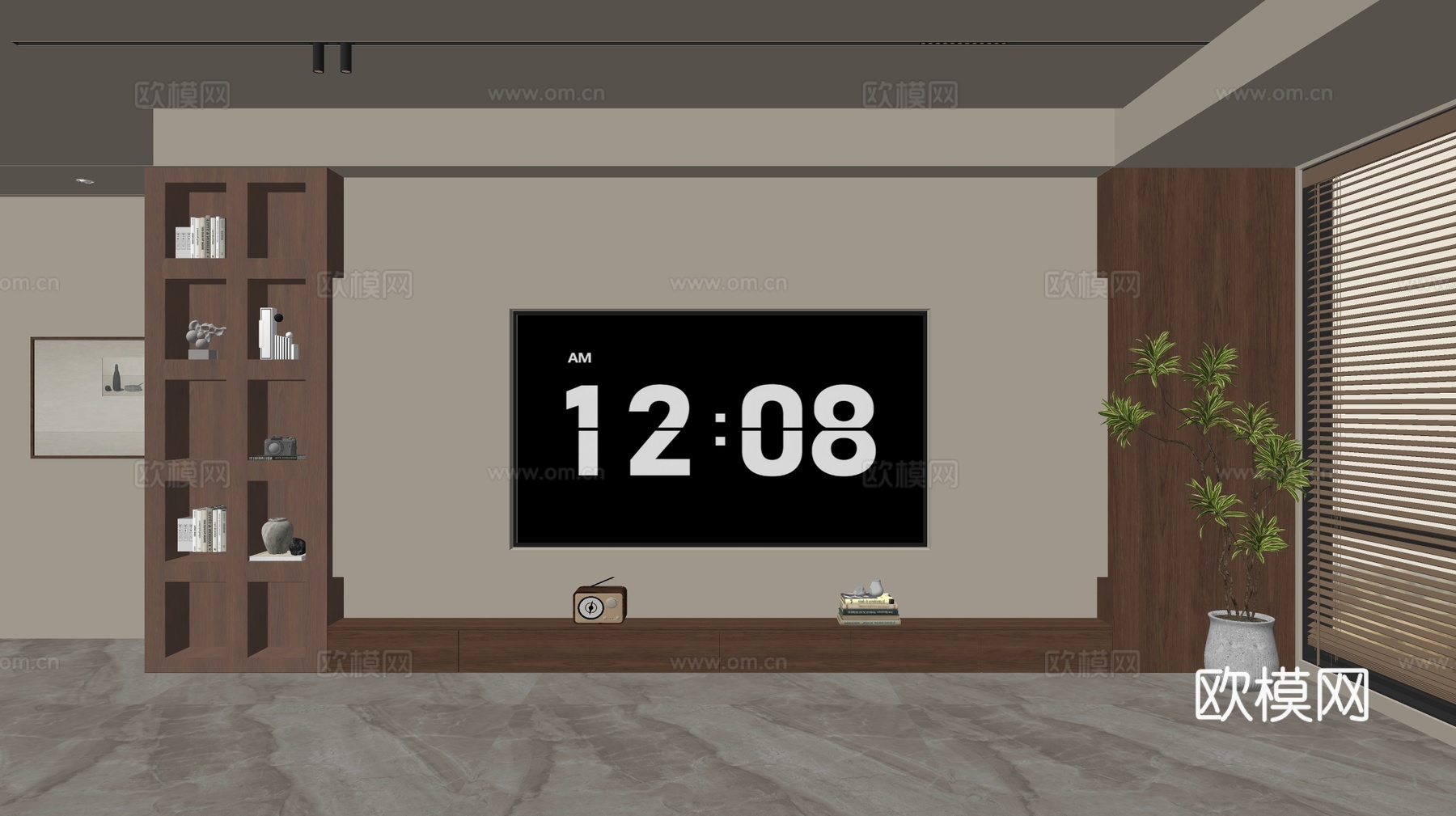 中古风电视背景墙su模型下载（渲染图1）