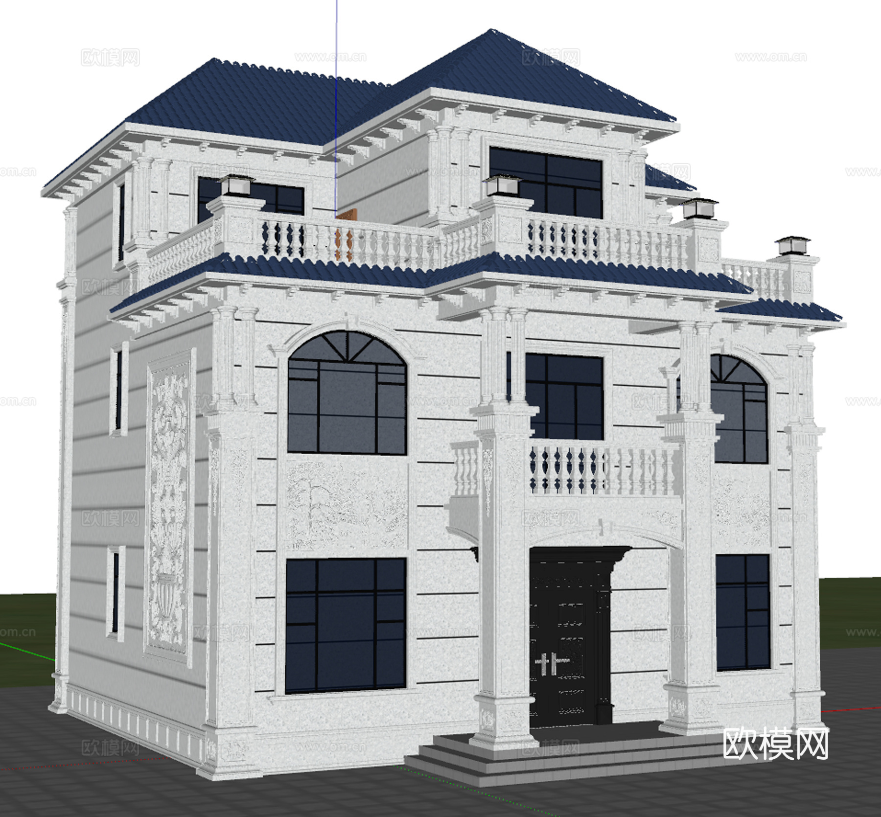 欧式独栋别墅su模型下载（渲染图1）