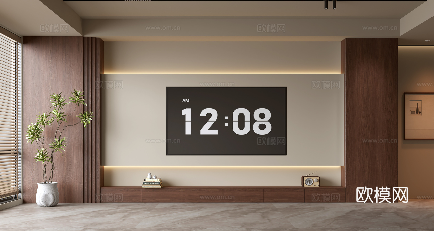 中古风电视背景墙su模型下载（渲染图2）