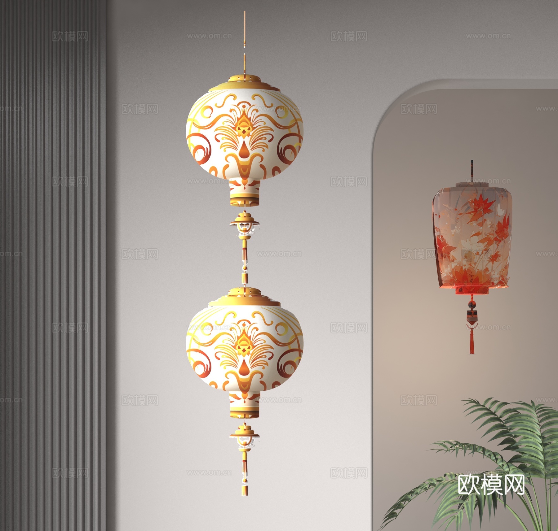 中式灯笼3d模型下载