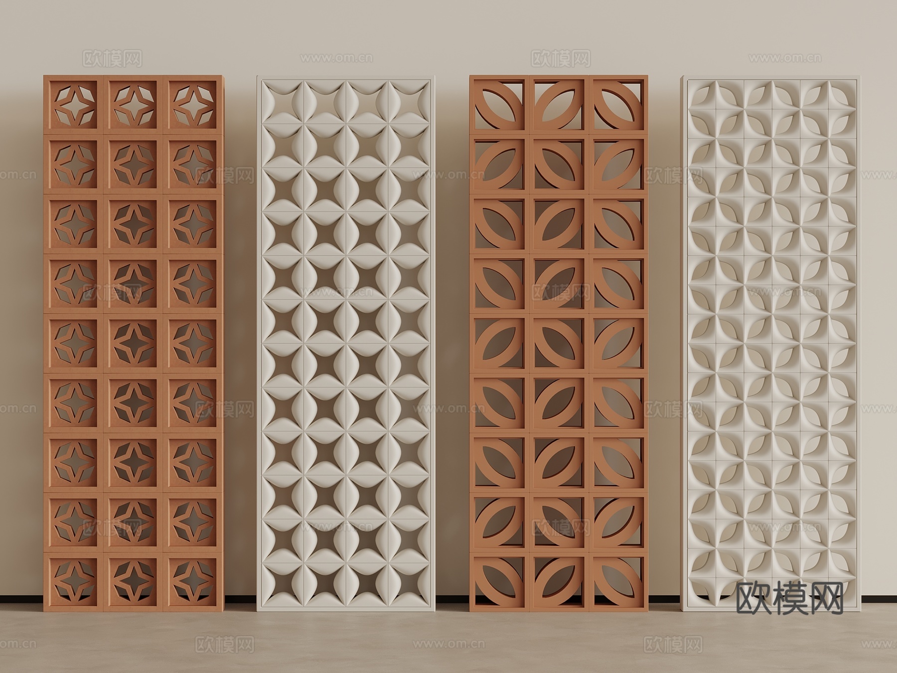 侘寂水泥砖 水泥砖隔断 红砖 花砖 镂空预制3d模型
