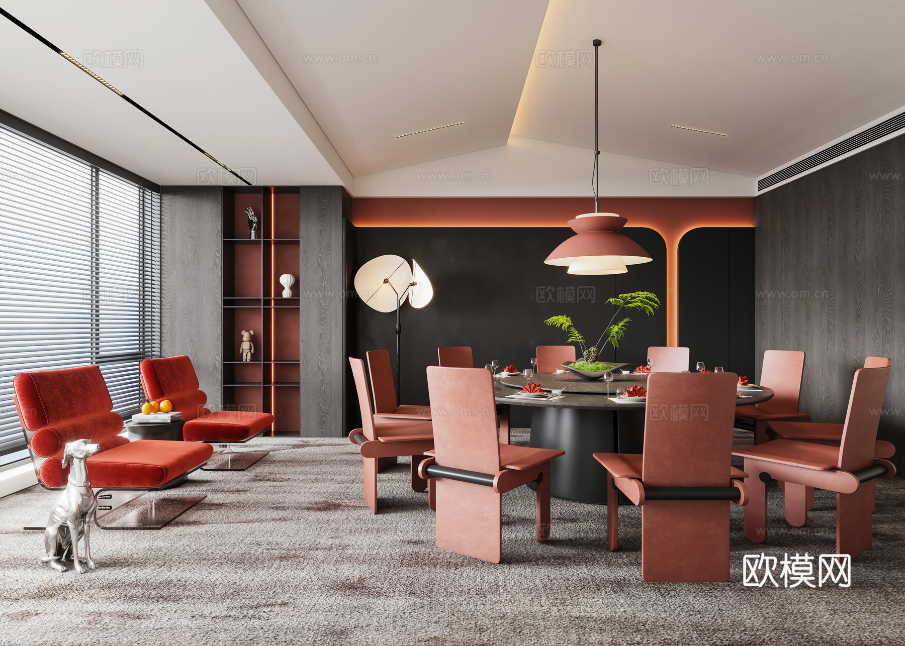 暗黑风餐厅包间su模型下载（渲染图2）