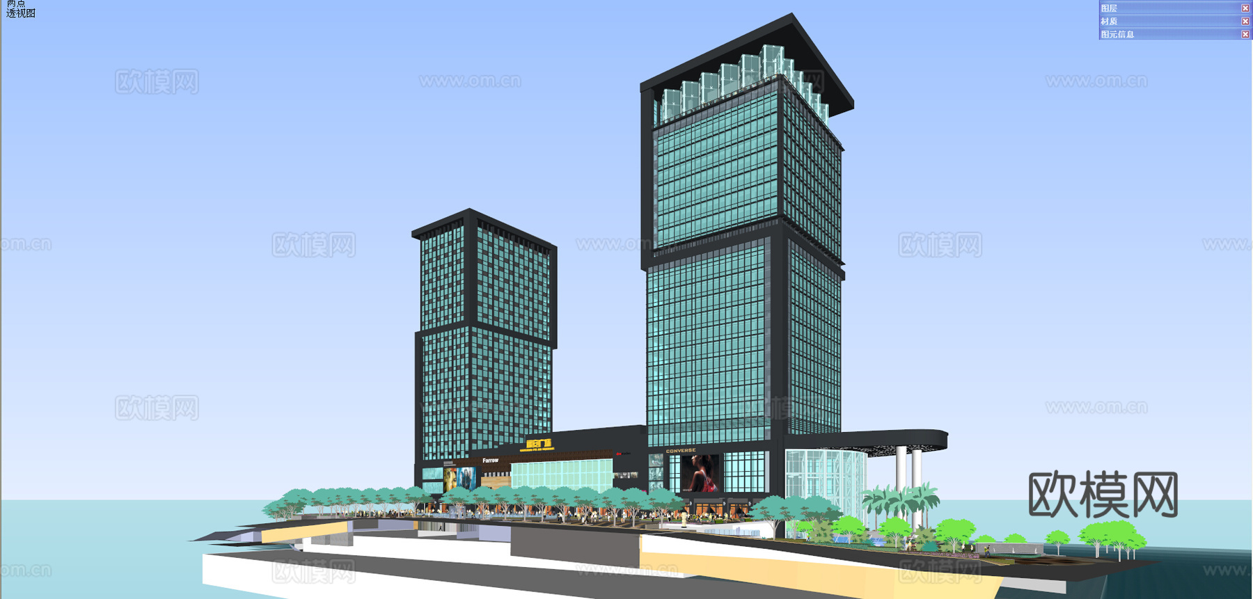 现代商业综合体 步行街su模型下载（渲染图2）