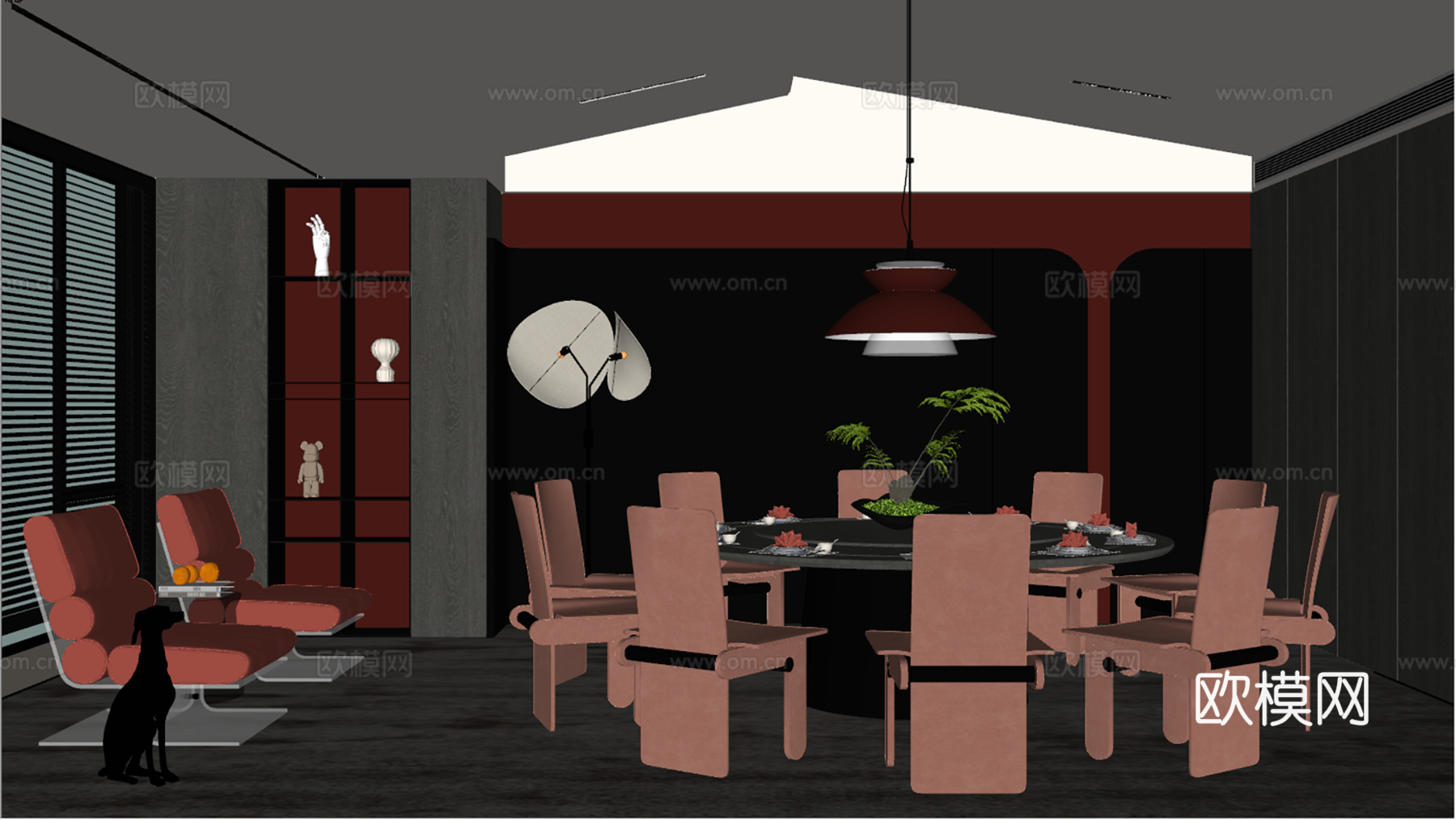 暗黑风餐厅包间su模型下载（渲染图1）