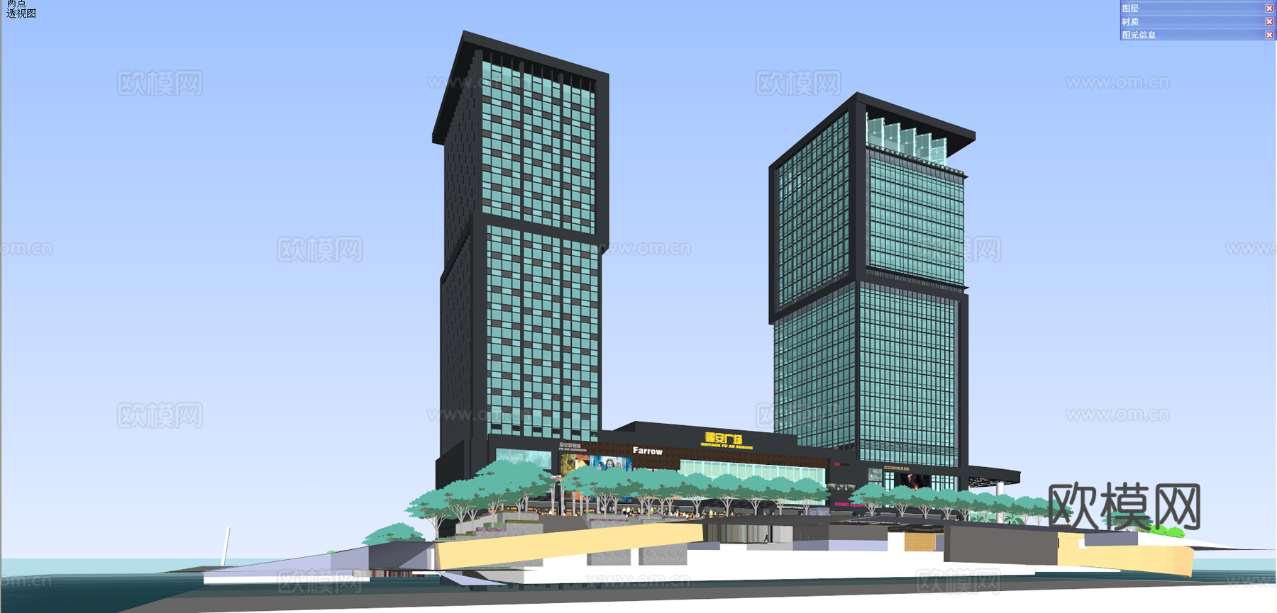 现代商业综合体 步行街su模型下载（渲染图4）