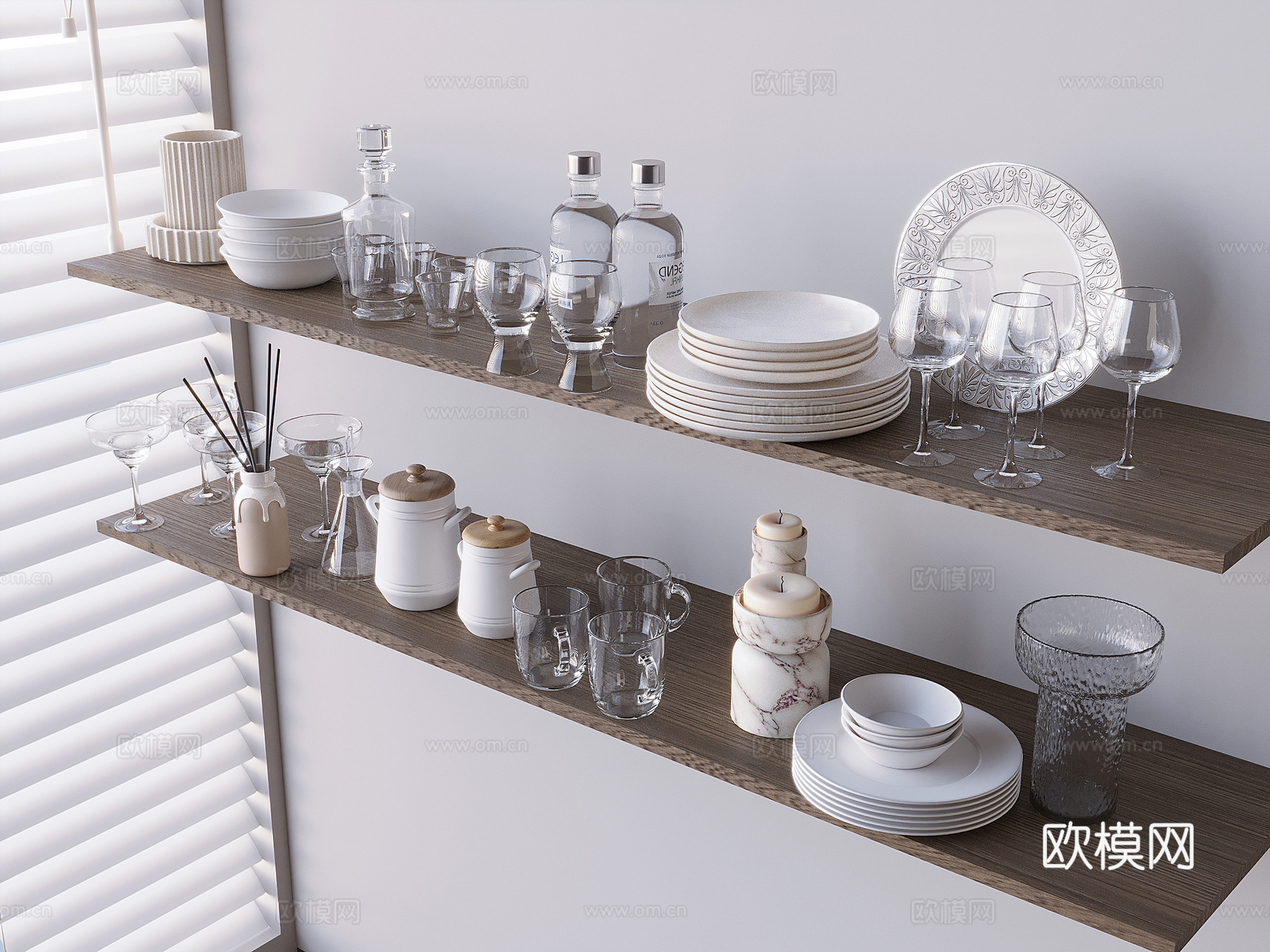 餐具 碟盘碗具 醒酒器 蜡烛摆件su模型下载（渲染图2）