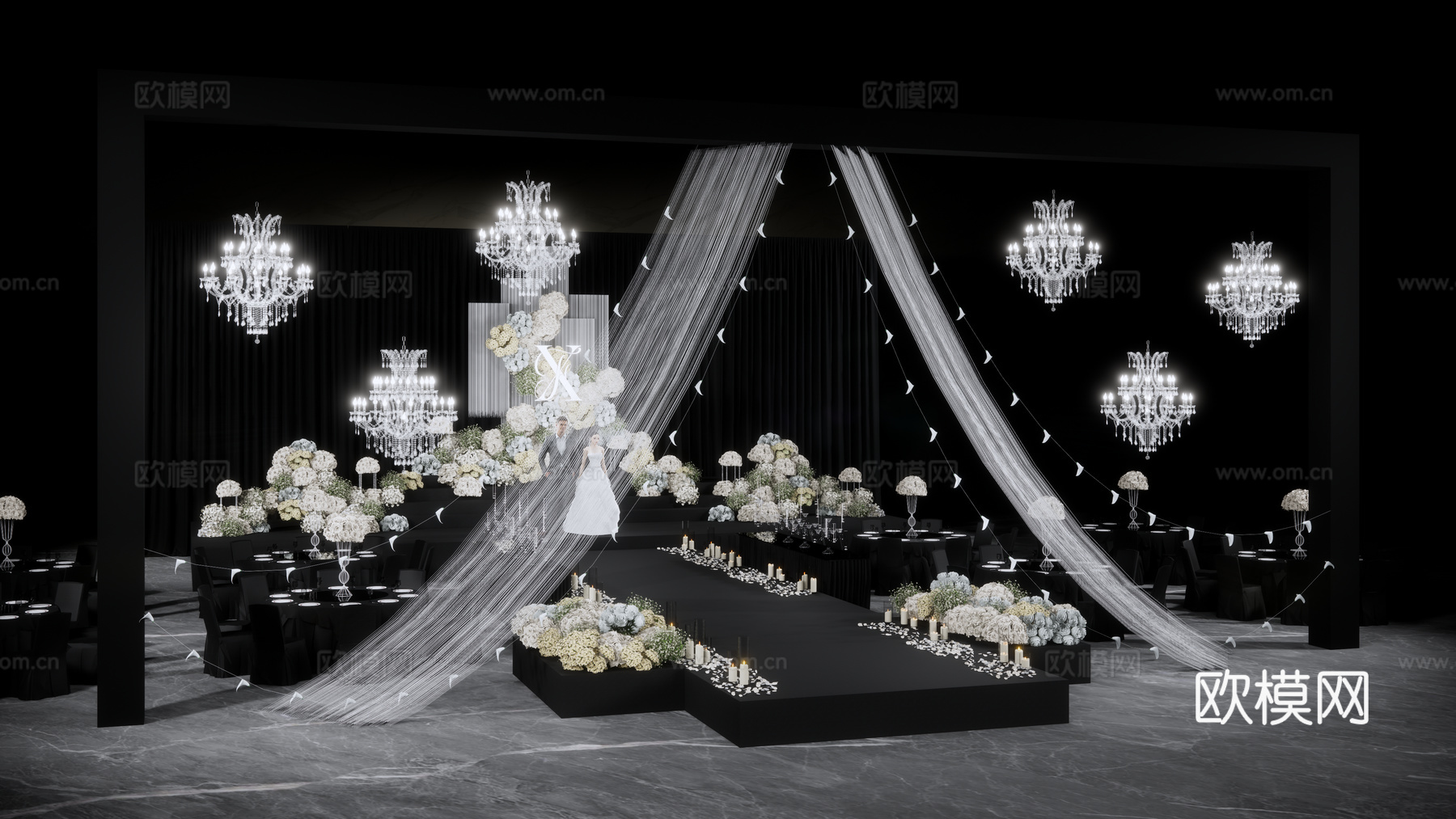 高级小众韩式线帘  婚礼场景su模型下载（渲染图1）