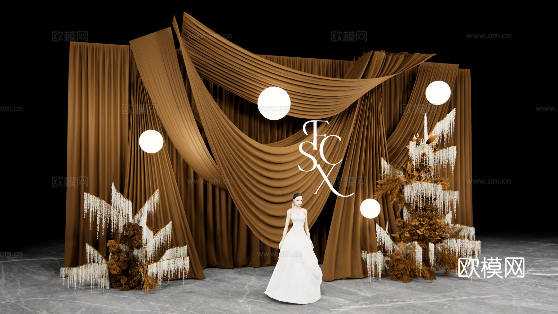 咖色造型布幔婚礼设计su模型下载（渲染图2）