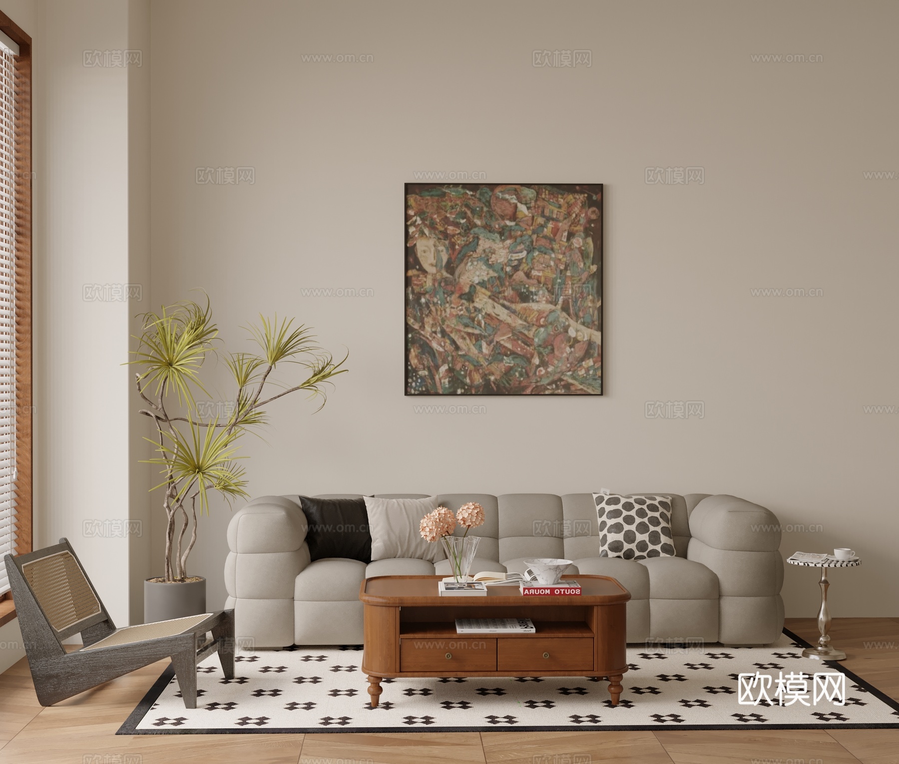 法式组合沙发su模型下载（渲染图2）