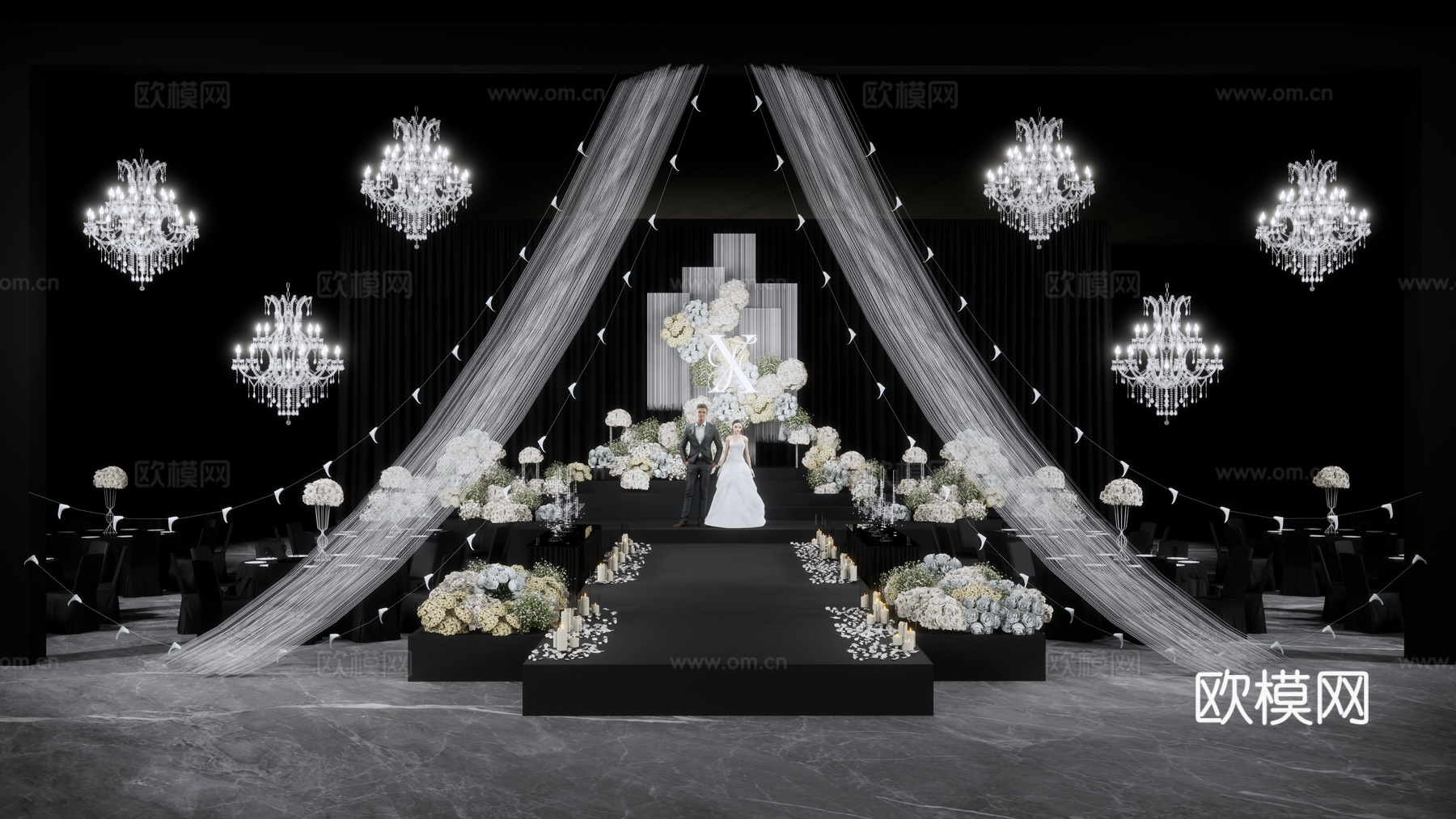 高级小众韩式线帘  婚礼场景su模型下载（渲染图2）