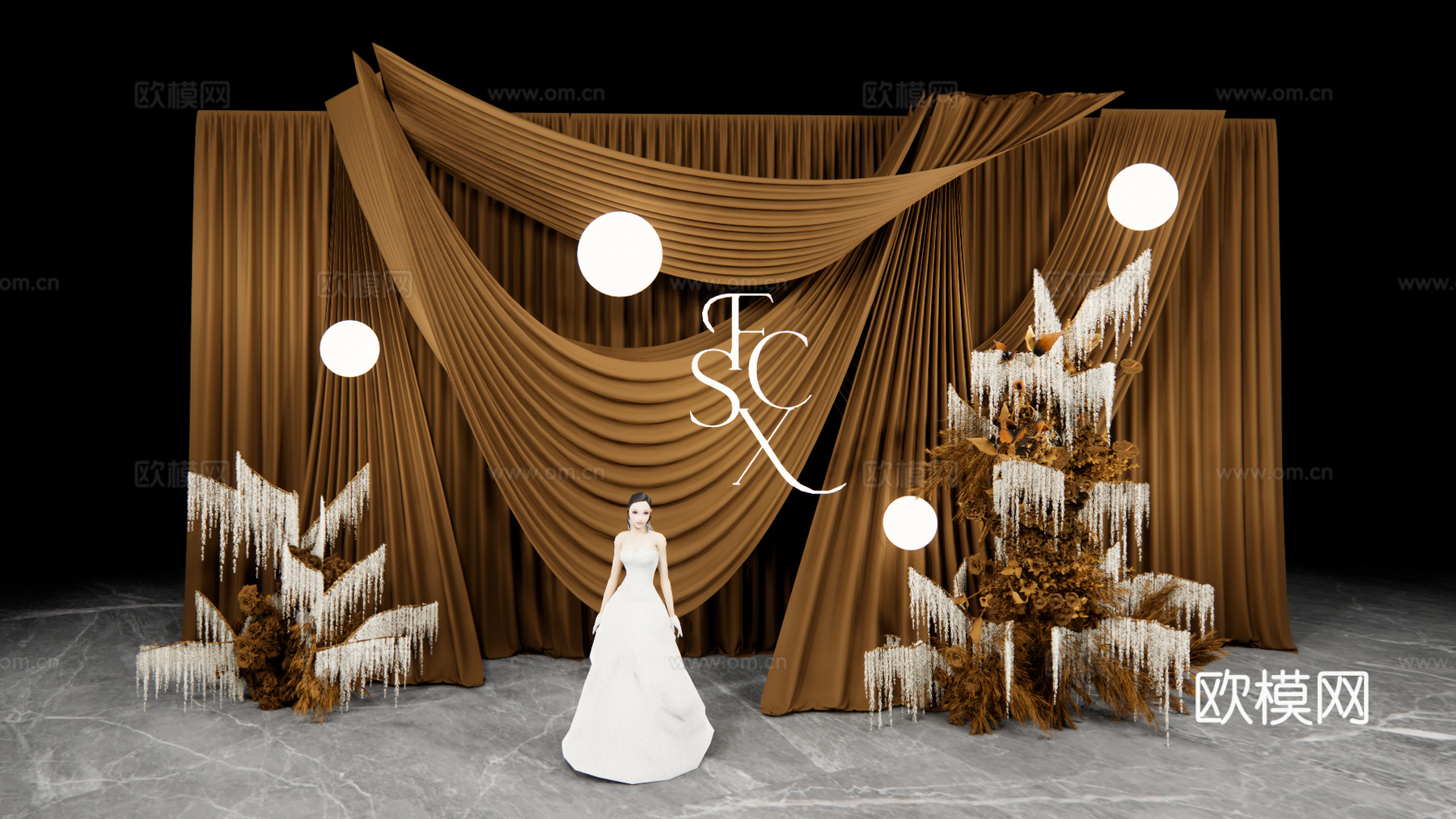咖色造型布幔婚礼设计su模型下载（渲染图5）