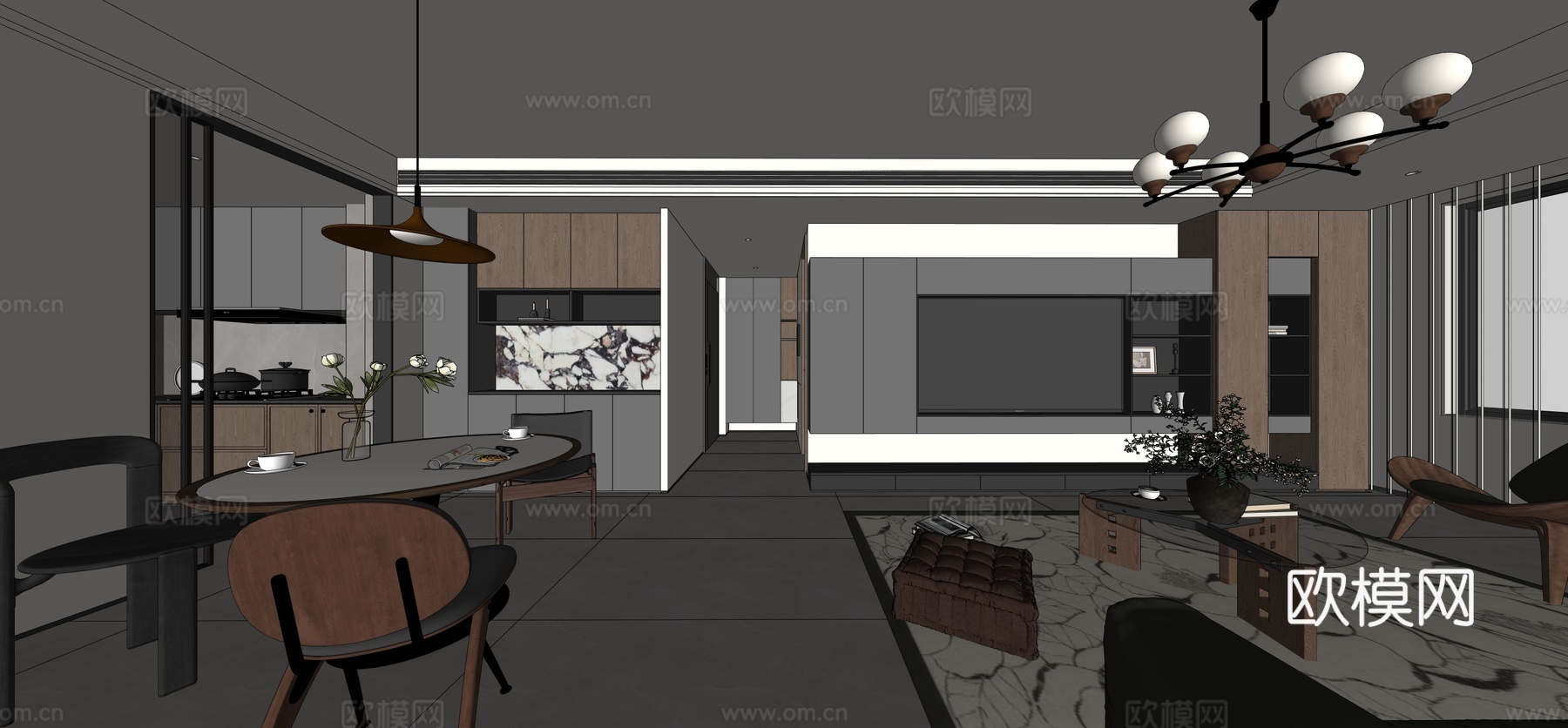 意式客餐厅su模型