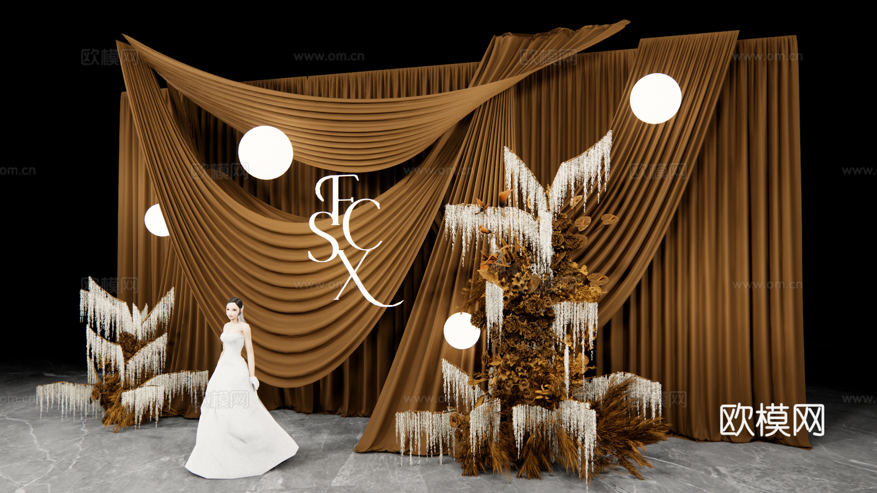 咖色造型布幔婚礼设计su模型下载（渲染图3）