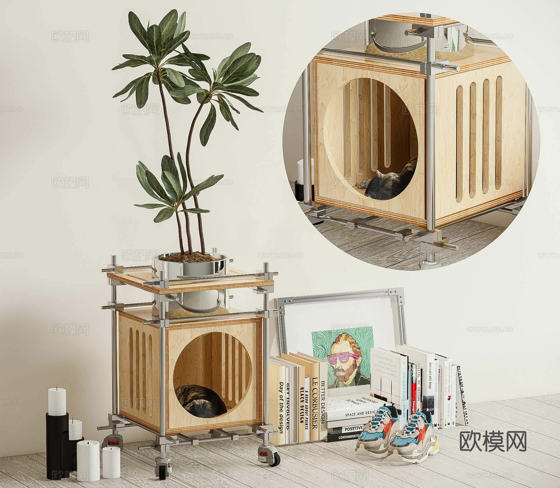 侘寂装饰品 摆件 书籍 角几su模型下载（渲染图2）