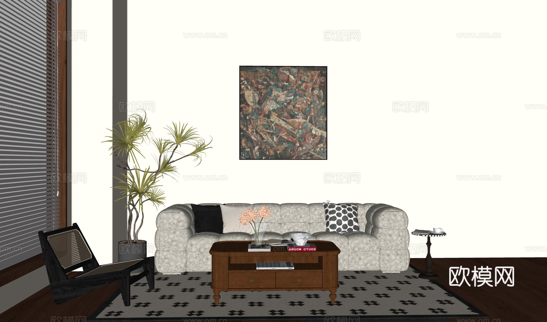 法式组合沙发su模型下载（渲染图1）
