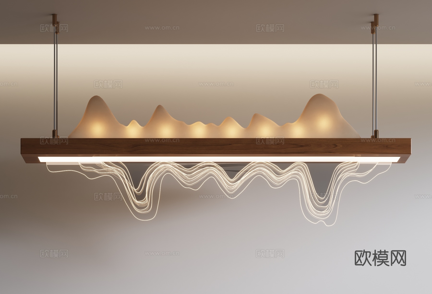 新中式吊灯 长吊灯 山水纹吊灯3d模型