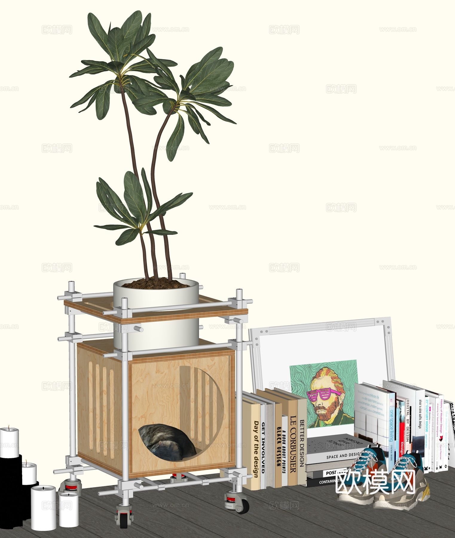 侘寂装饰品 摆件 书籍 角几su模型下载（渲染图1）