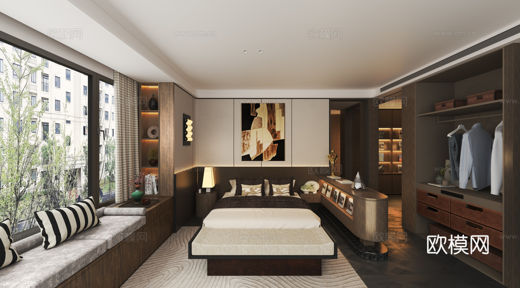 羽果设计 | 中古风卧室 主卧3d模型下载