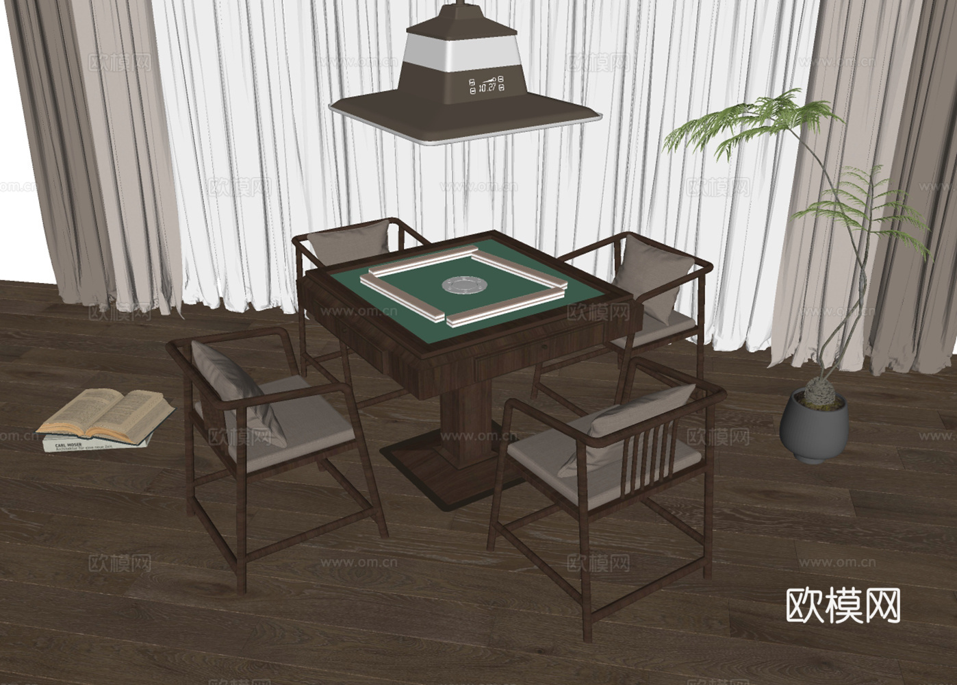 新中式麻将桌su模型下载（渲染图1）