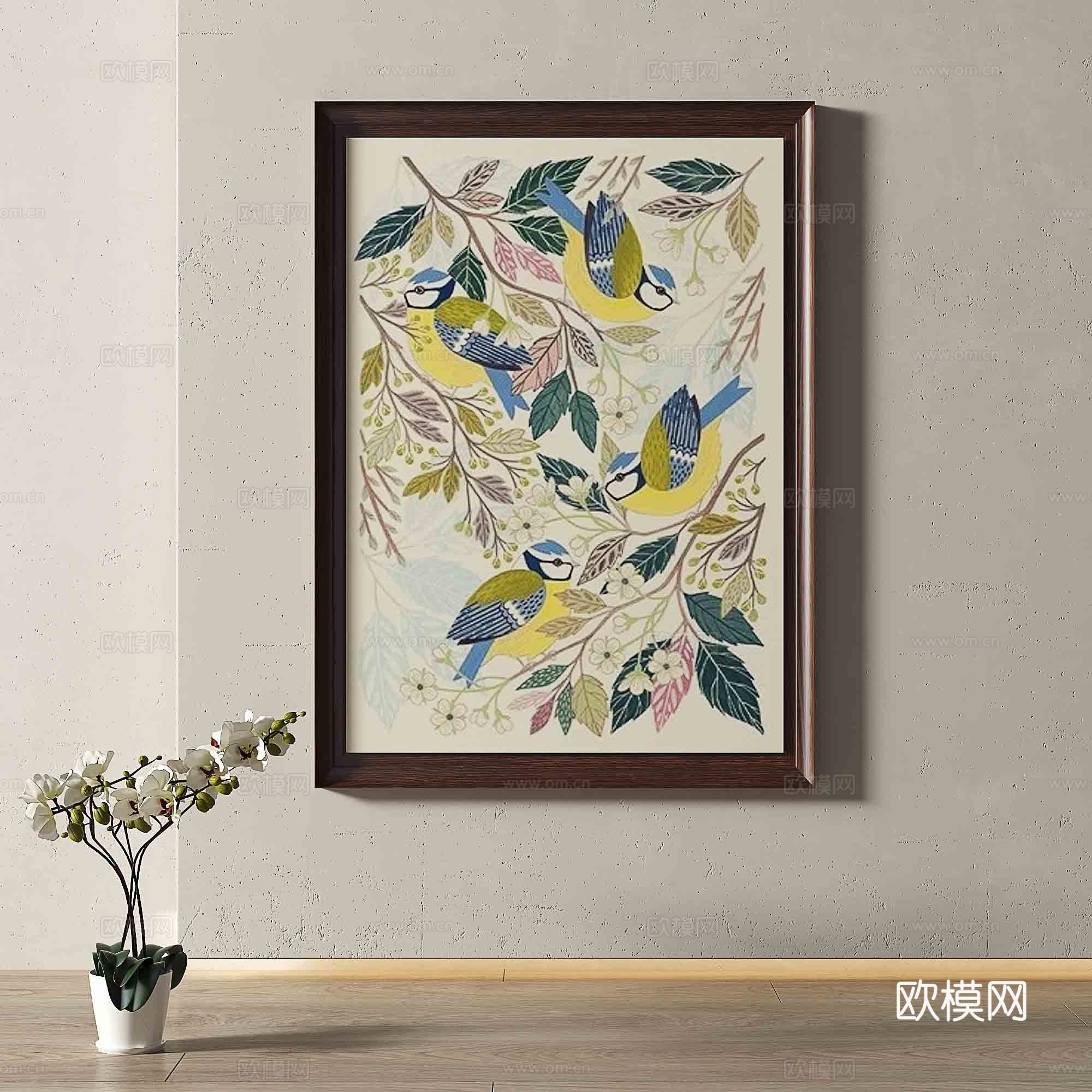 中古风花卉画 装饰画3d模型