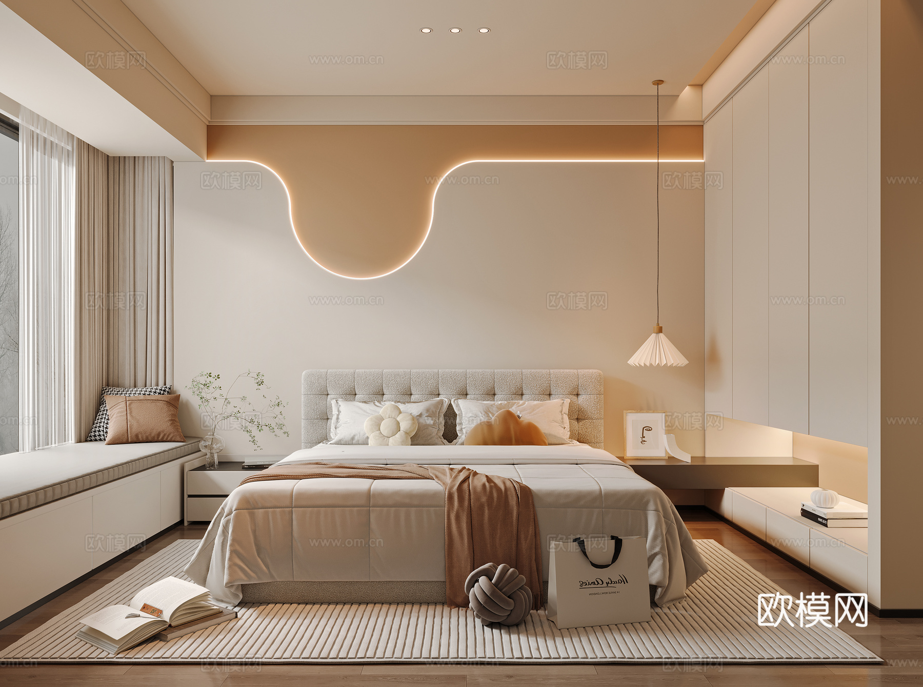 奶油风卧室 主卧3d模型下载