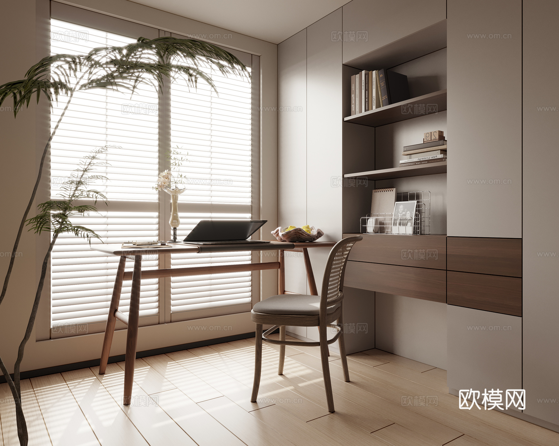 中古风书桌椅su模型下载（渲染图2）