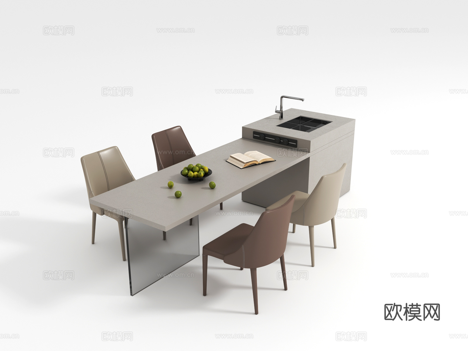 现代岛台餐桌椅3d模型