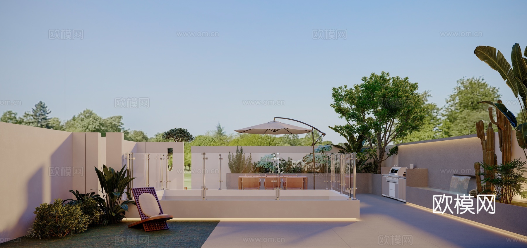 现代别墅园林 院子景观su模型下载（渲染图2）