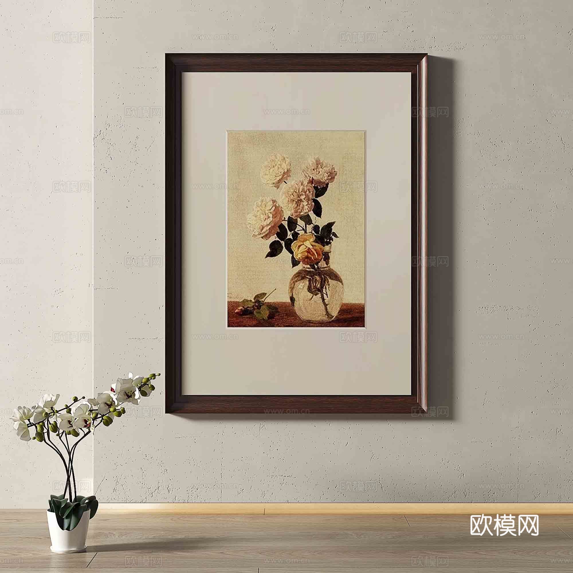 中古风花卉画 装饰画3d模型