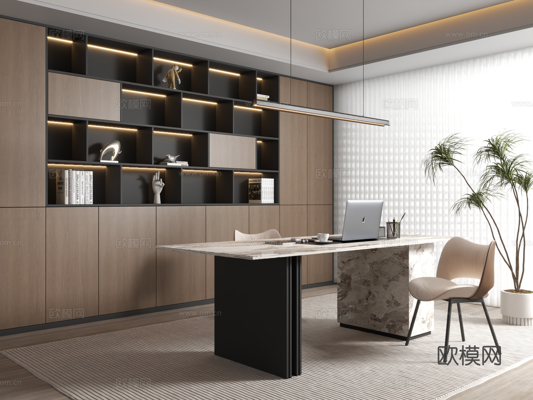 现代书房3d模型下载