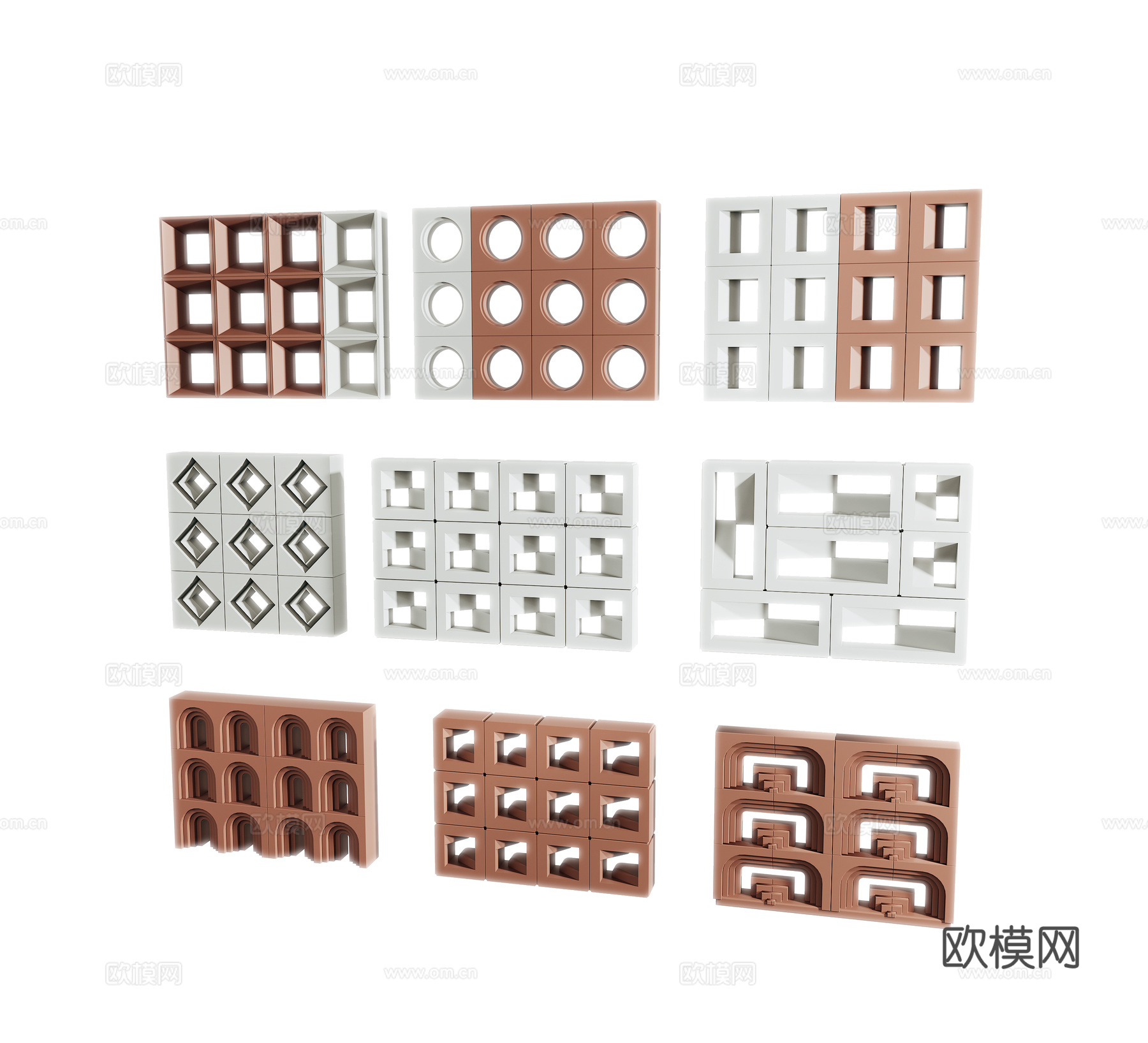 现代镂空水泥砖隔断 空心砖 发泡砖 花格 砖墙3d模型