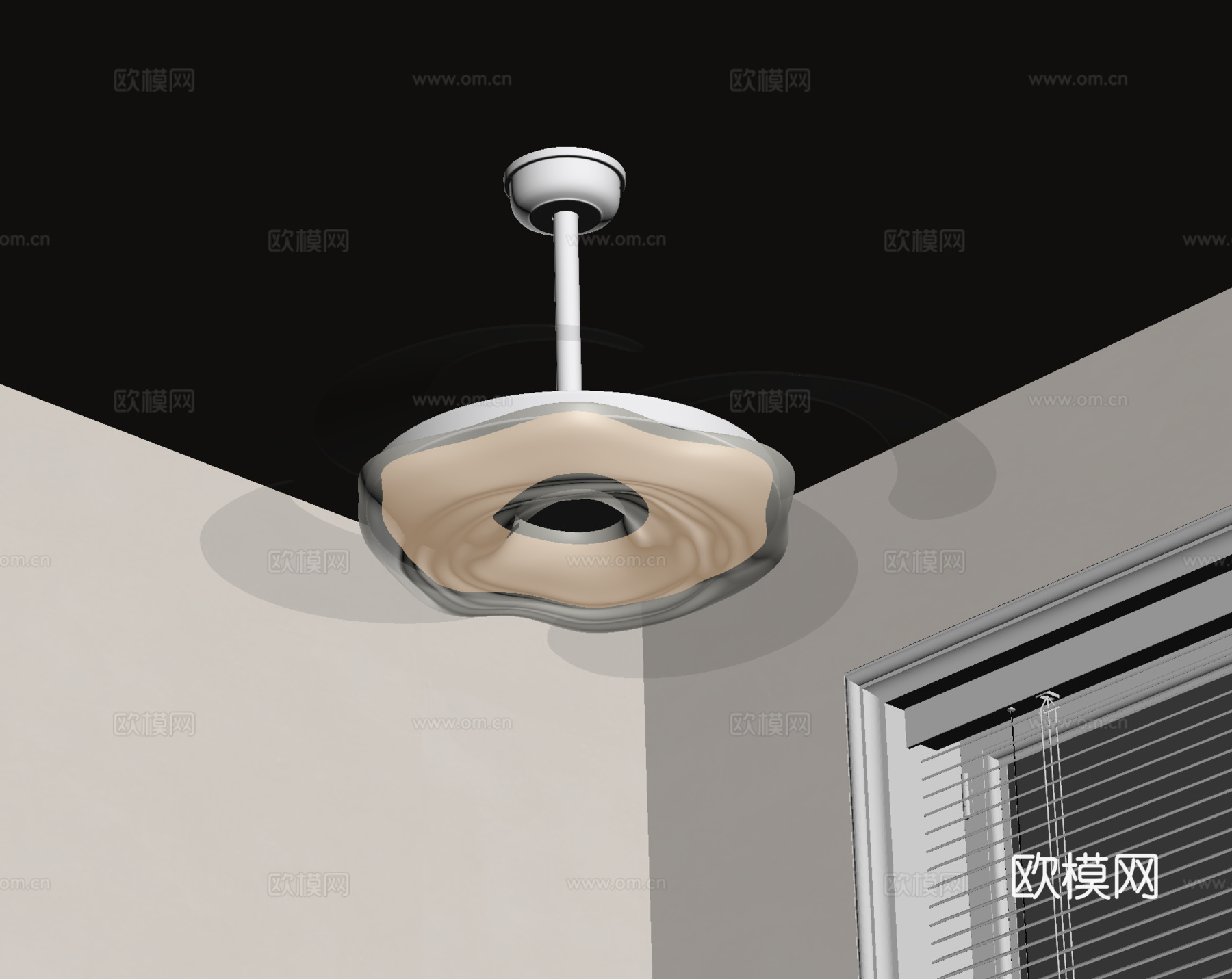 奶油风风扇吊灯su模型下载（渲染图1）