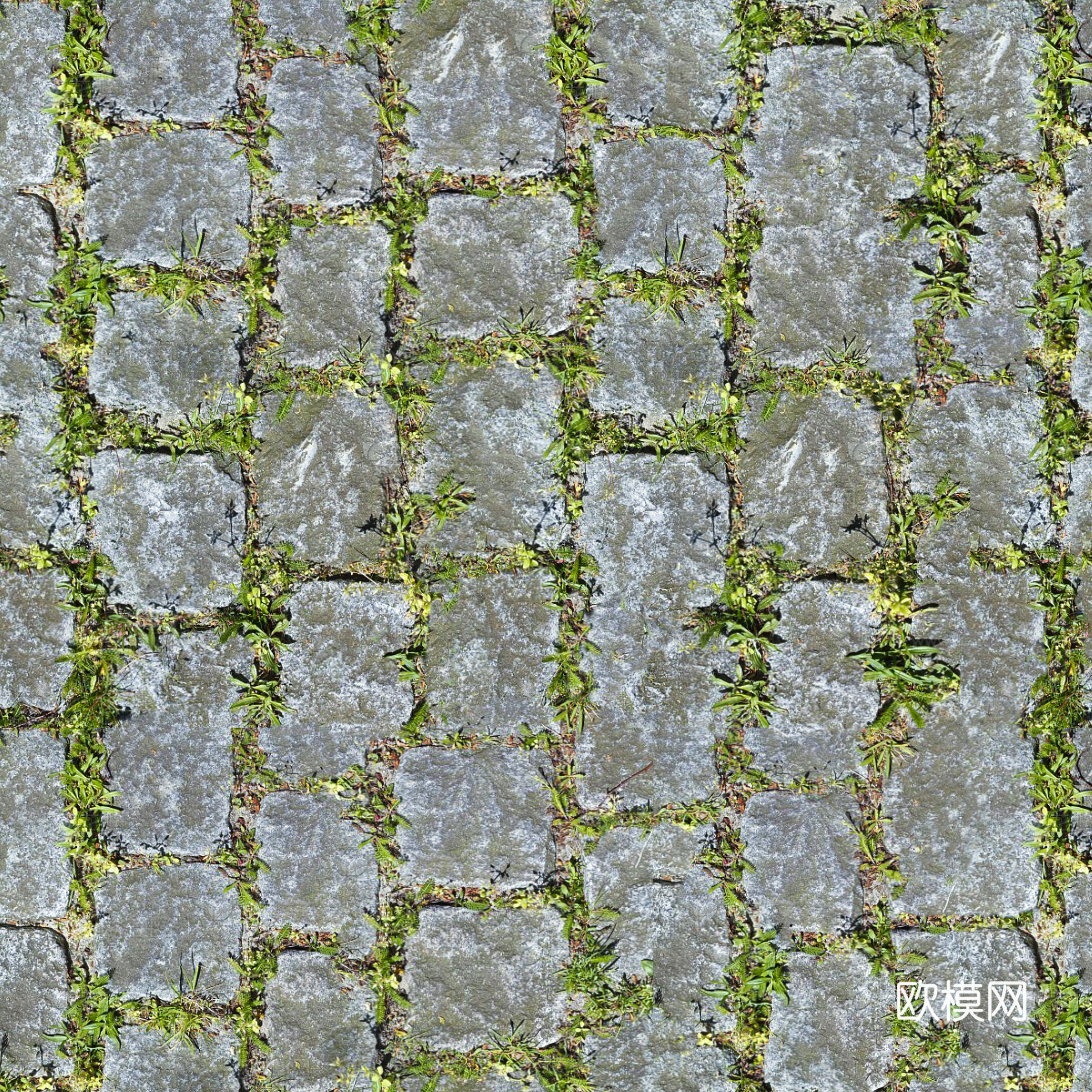 天然块石 嵌草块石 嵌草石块地砖 生态地面PBR贴图下载（渲染图1）