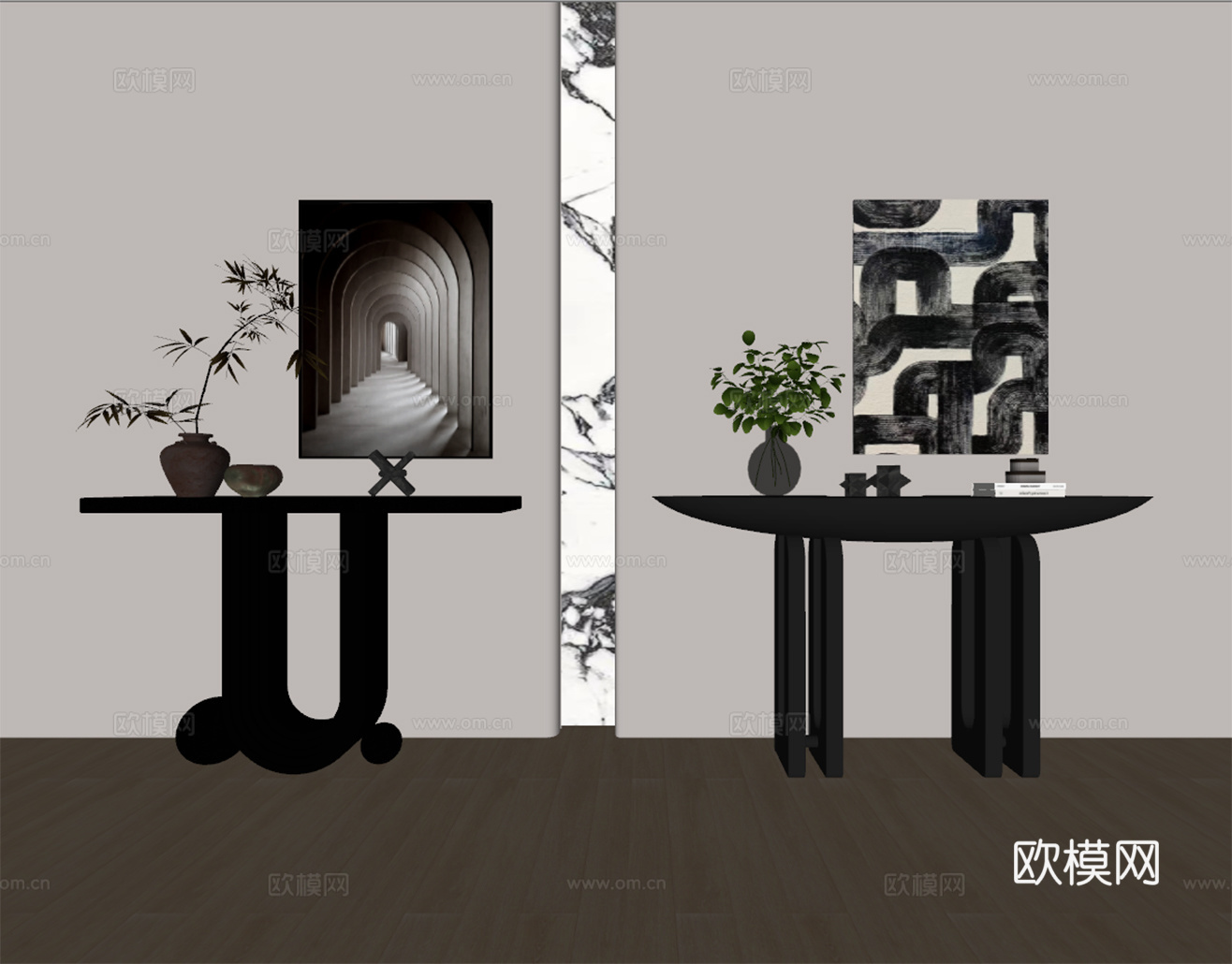 现代条案 端景台su模型下载（渲染图1）