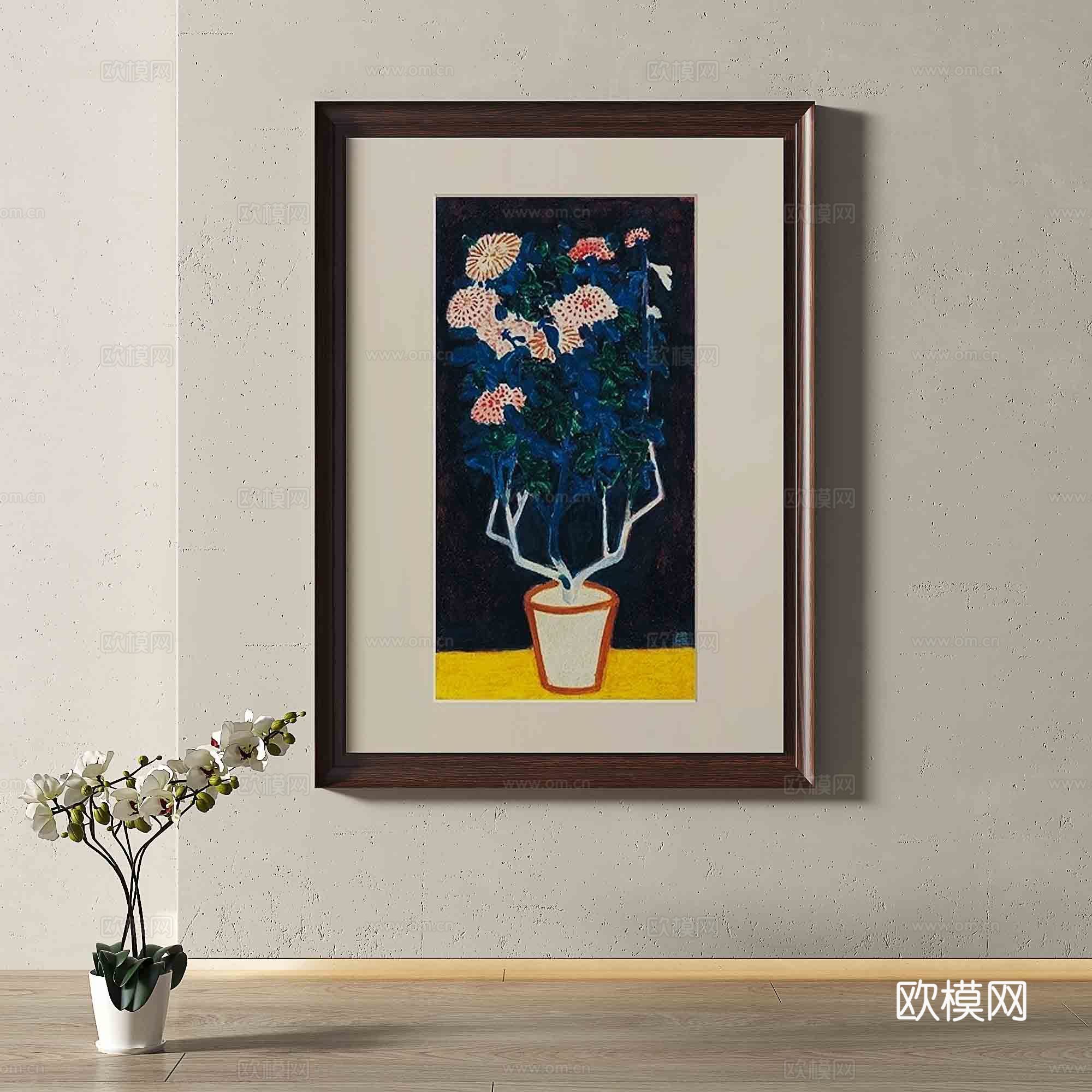 中古风花卉画 装饰画3d模型