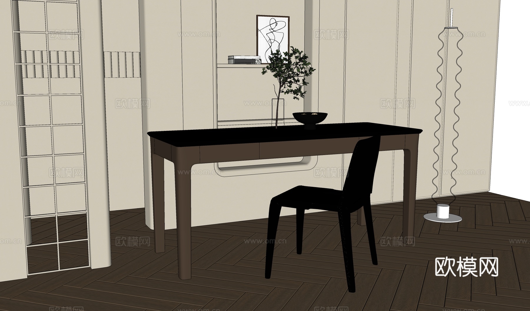 现代书桌椅su模型下载（渲染图1）