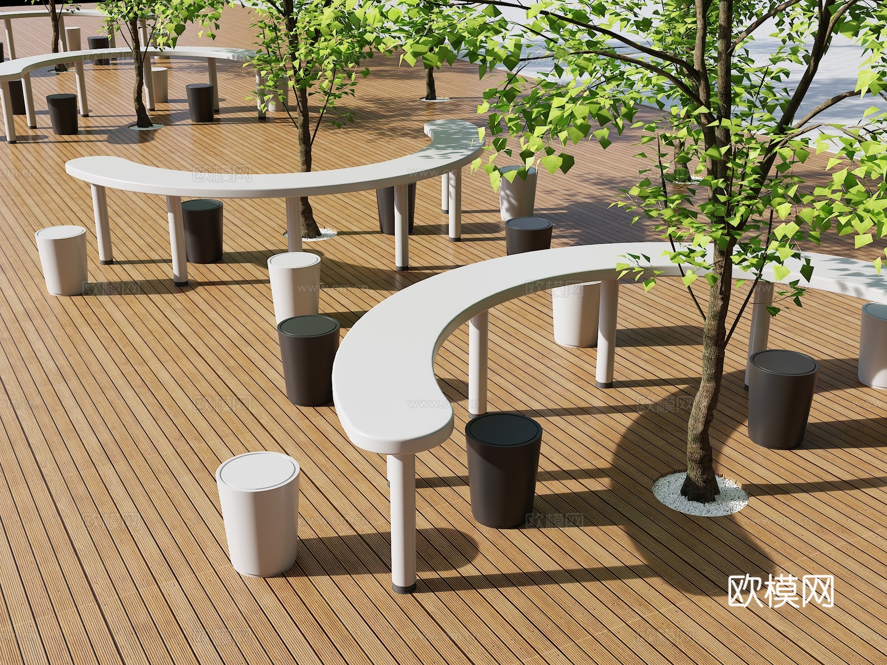 户外椅 树池椅 景观座椅su模型下载（渲染图2）