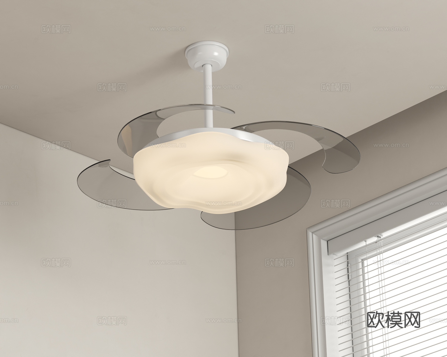 奶油风风扇吊灯su模型下载（渲染图2）