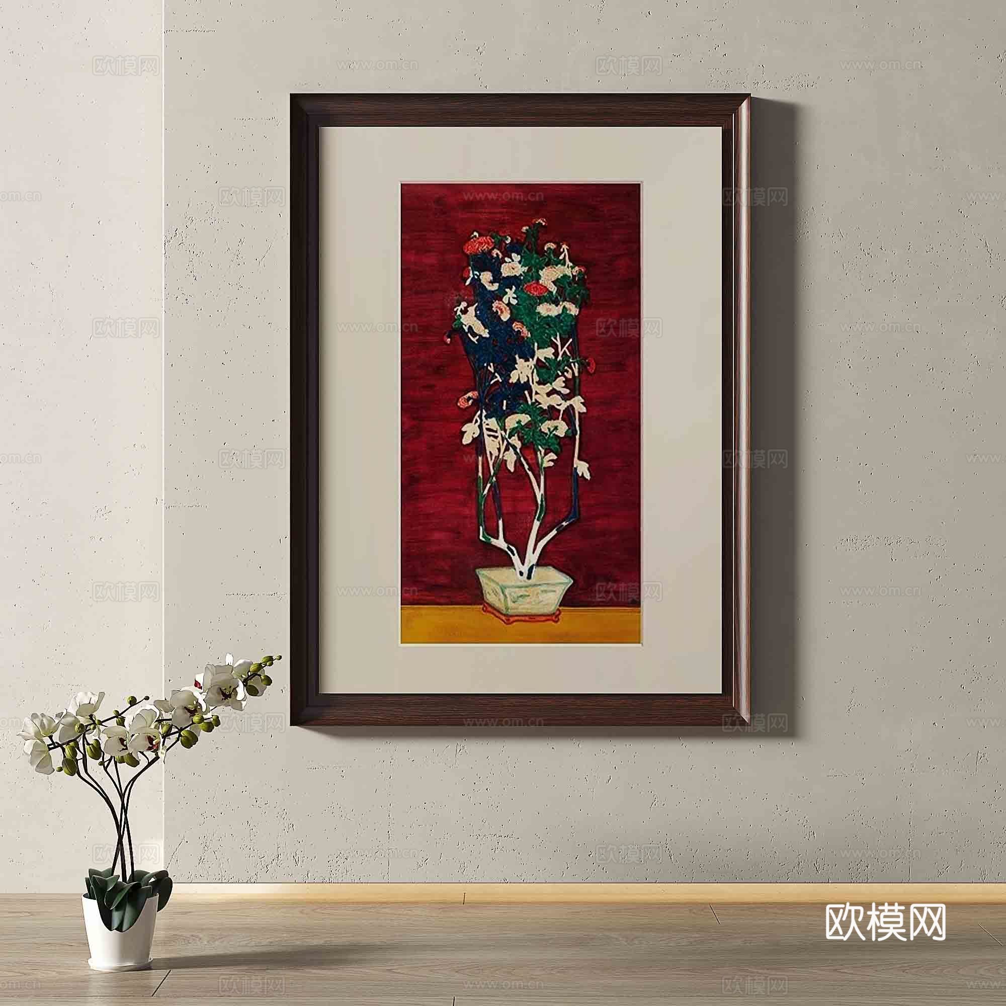 中古风花卉画 装饰画3d模型